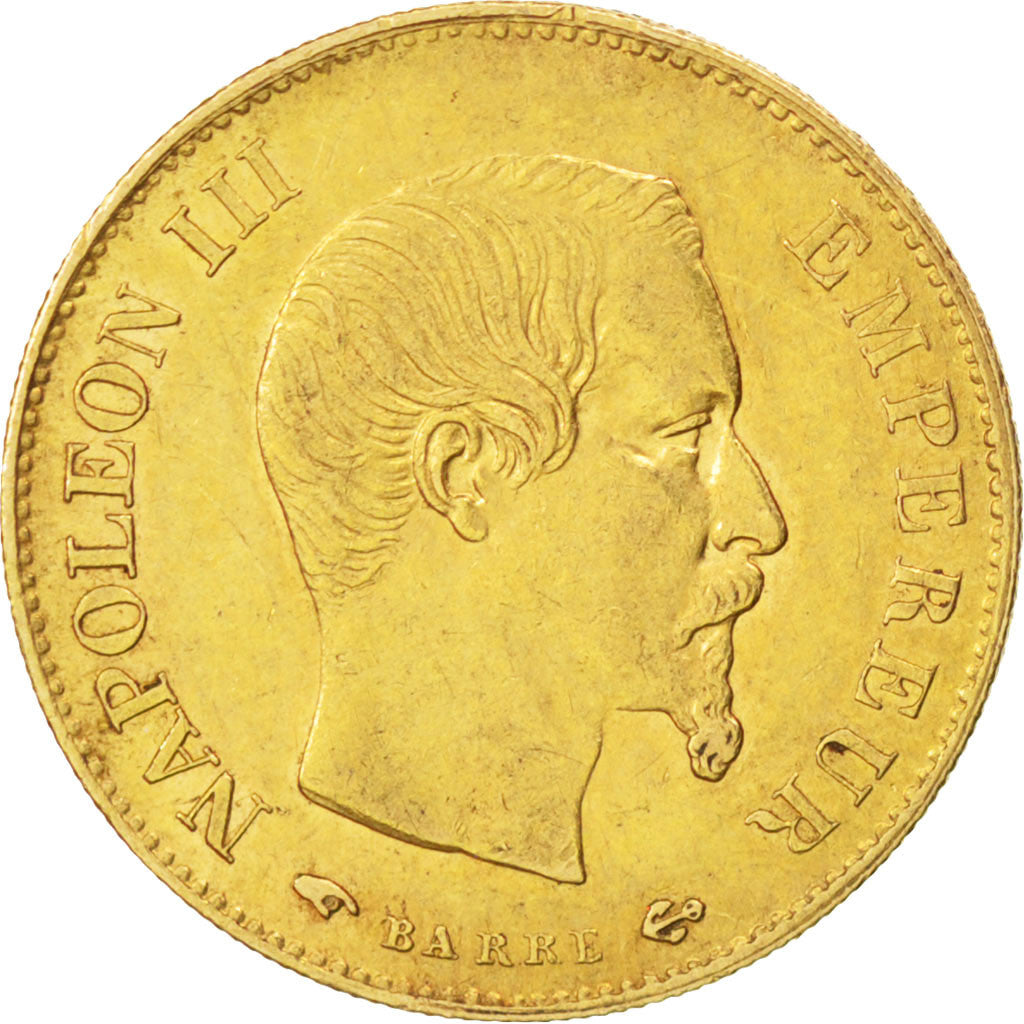 FRANCE, Napoléon III, 10 Francs, 1858, Paris, KM #784.3, AU(50-53), Gold, Gadour