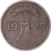 Monnaie, Allemagne, Reichspfennig, 1927