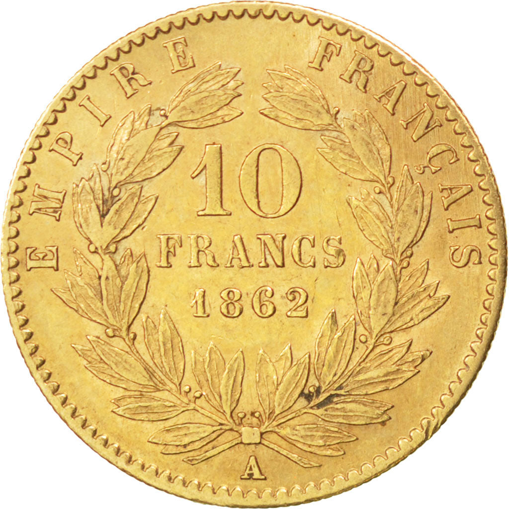 FRANCE, Napoléon III, 10 Francs, 1862, Paris, KM #800.1, AU(50-53), Gold, Gadour
