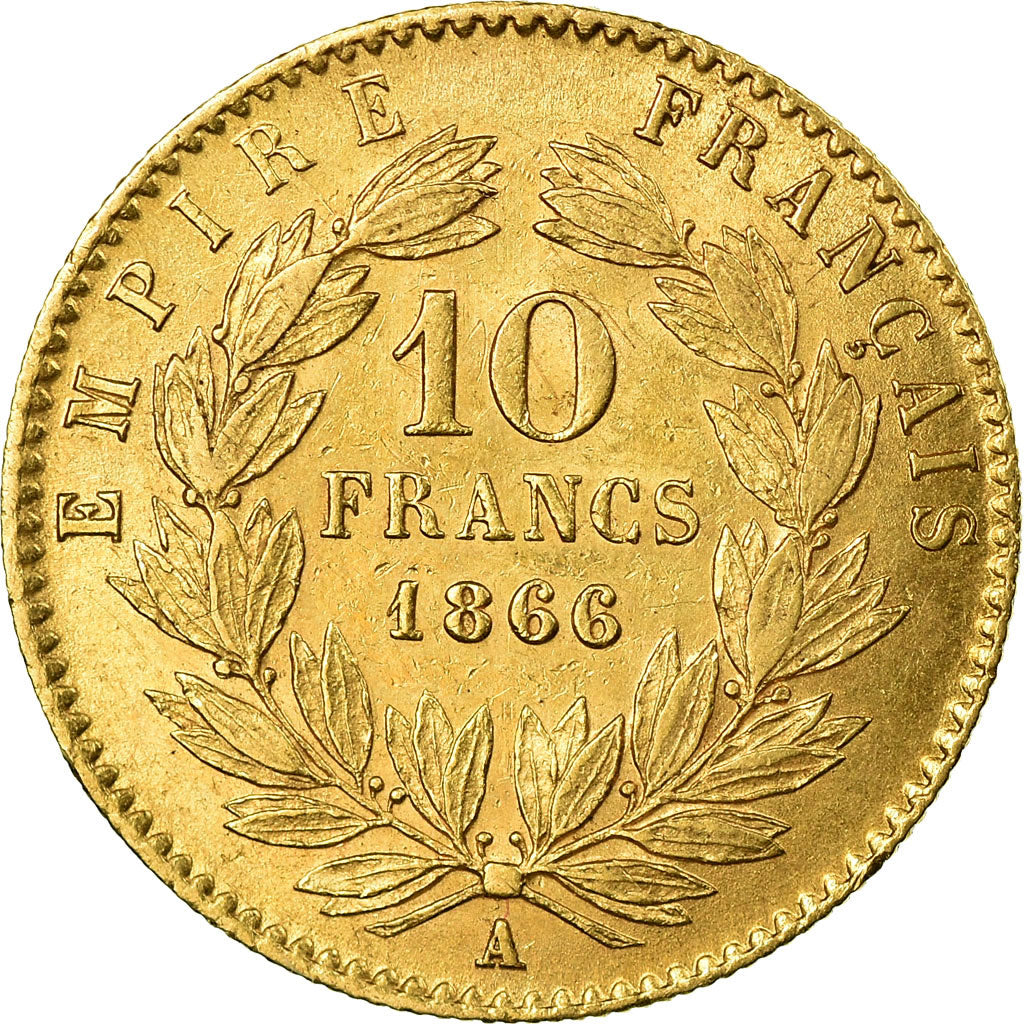 Coin, France, Napoleon III, Napoléon III, 10 Francs, 1866, Paris, AU(50-53)