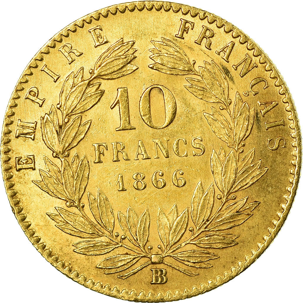 Moneta, Francia, Napoleon III, Napoléon III, 10 Francs, 1866, Strasbourg, BB+