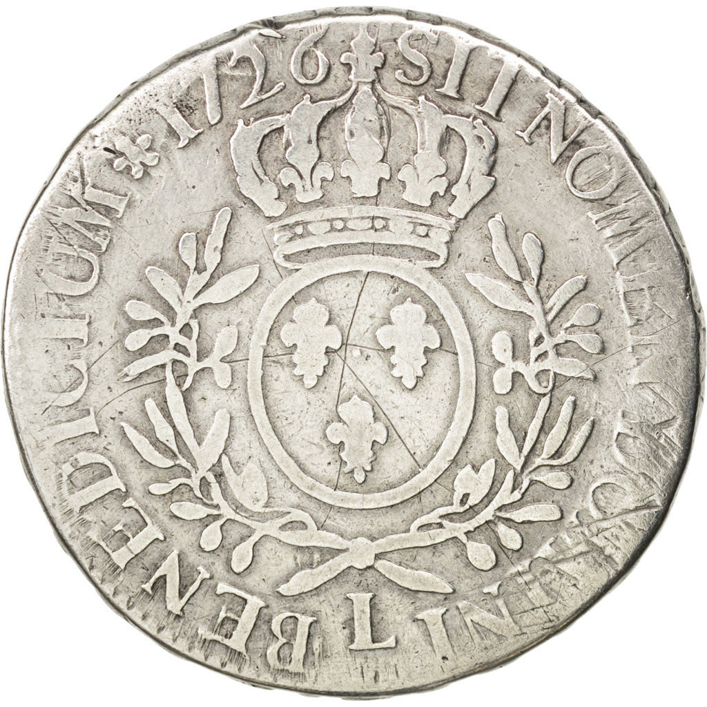 Francia, Louis XV, Écu aux branches d'olivier, Ecu, 1726, Bayonne, B+, Argen...