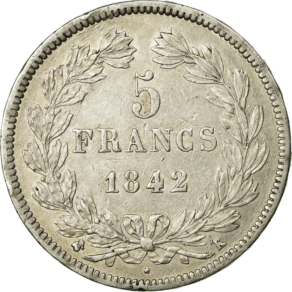 Münze, Frankreich, Louis-Philippe, 5 Francs, 1842, Bordeaux, S+, Silber