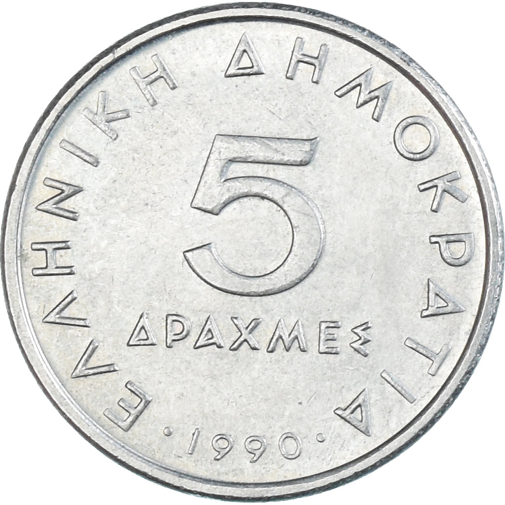 Moneda, Grecia, 5 Drachmes, 1990