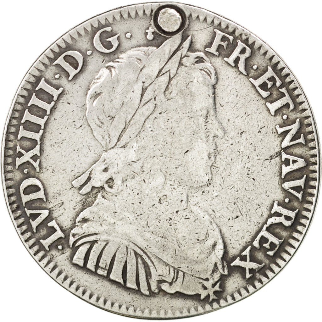 FRANCE, 1/4 Écu à la mèche longue, 1/4 ECU, 1653, Amiens, KM #162.20, F(12-15),