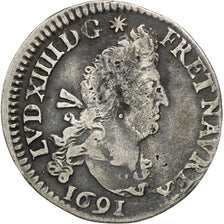 FRANCE, 4 Sols aux 2 L, 4 Sols 2 Deniers, 1691, Paris, KM #281.1, VF(20-25),...