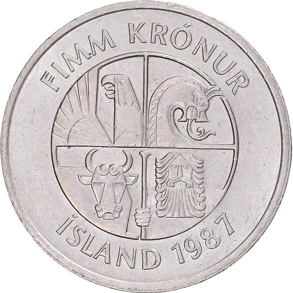 Moneda, Islandia, 5 Kronur, 1987