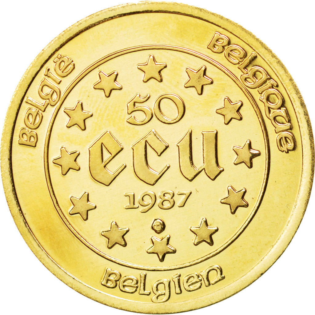 BELGIUM, 50 ECU, 1987, KM #167, MS(63), Gold, 23, 17.34