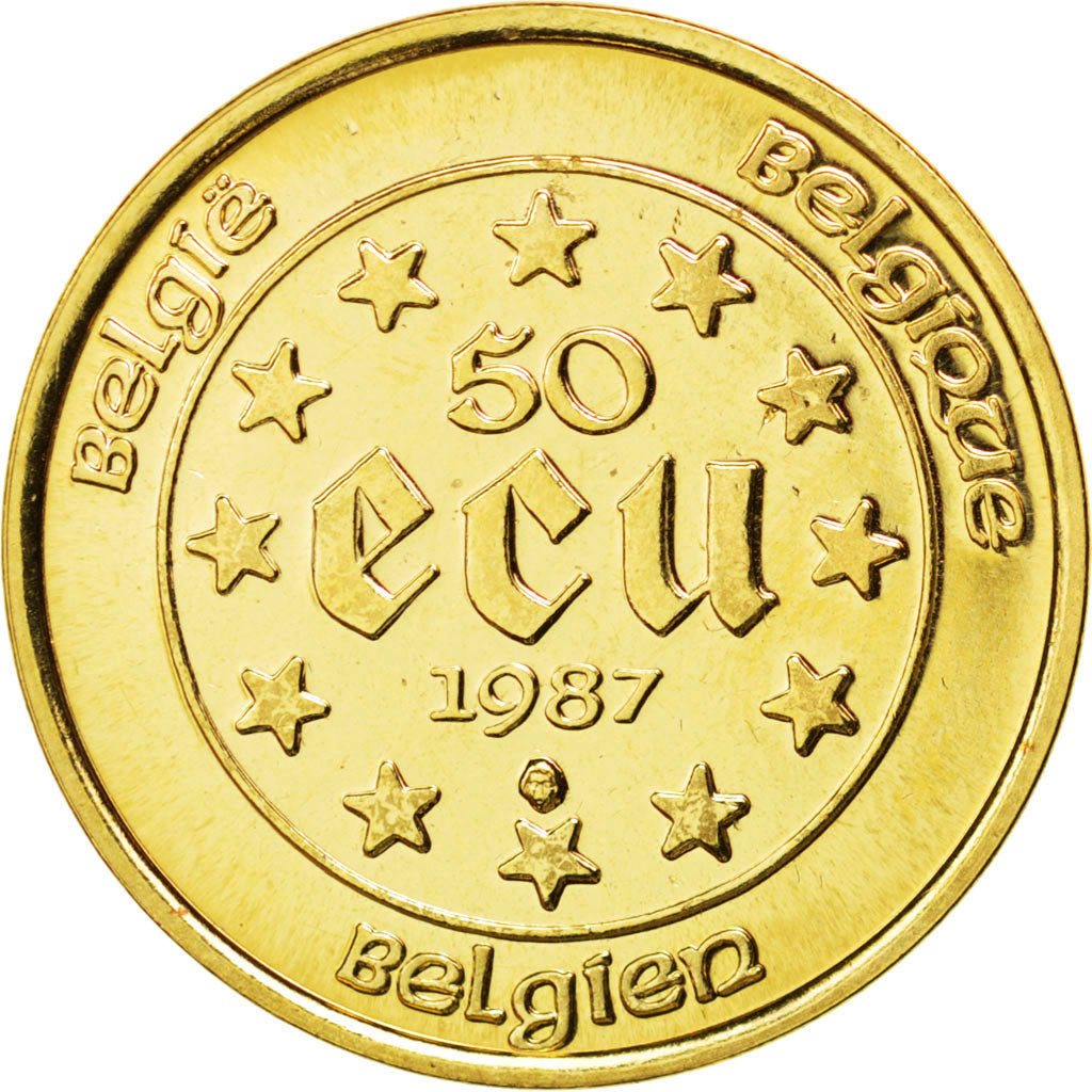BELGIUM, 50 ECU, 1987, KM #167, MS(63), Gold, 23, 17.31