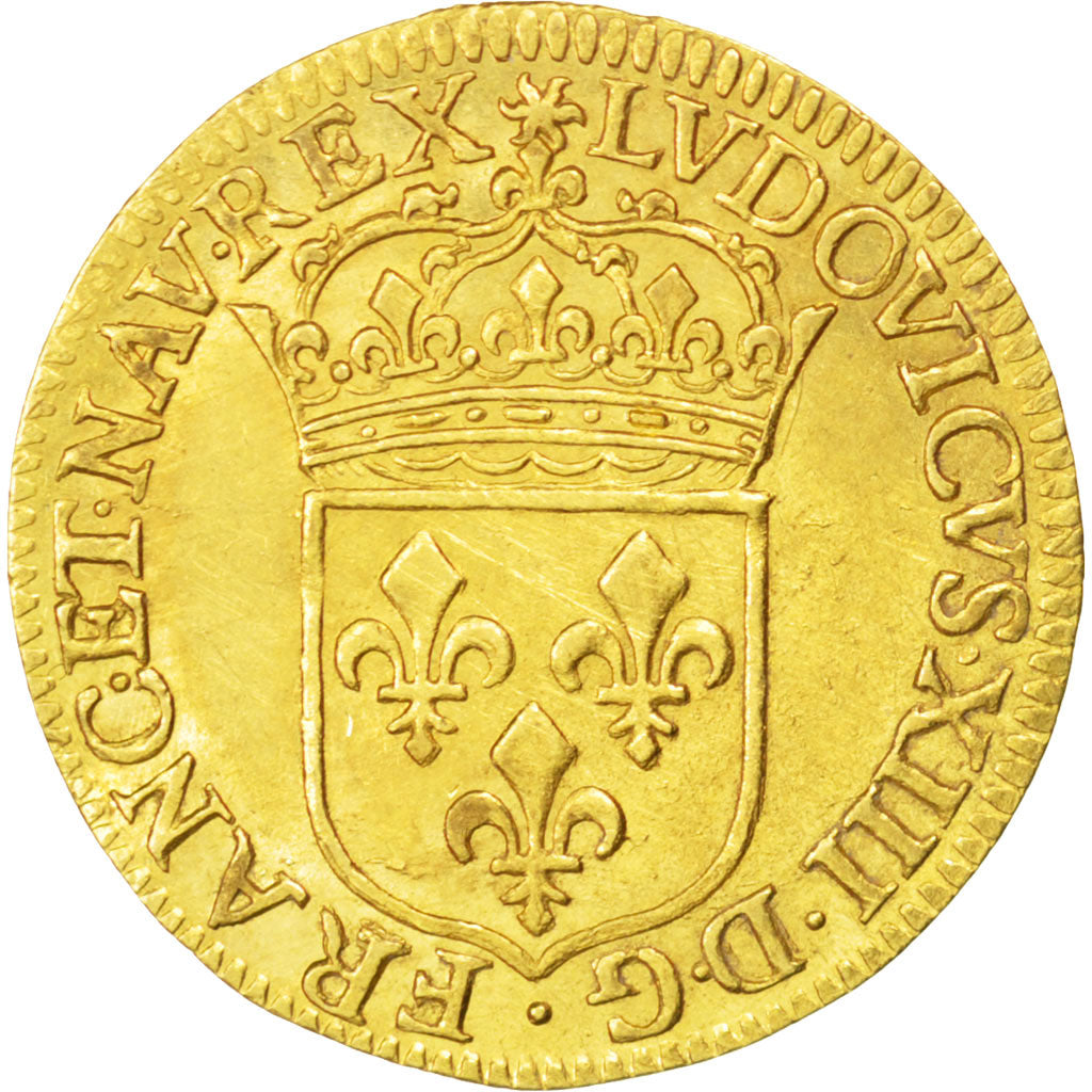 FRANCE, Écu d'or, ECU D'or, 1642, Paris, KM #41.1, AU(55-58), Gold, Gadoury #55,