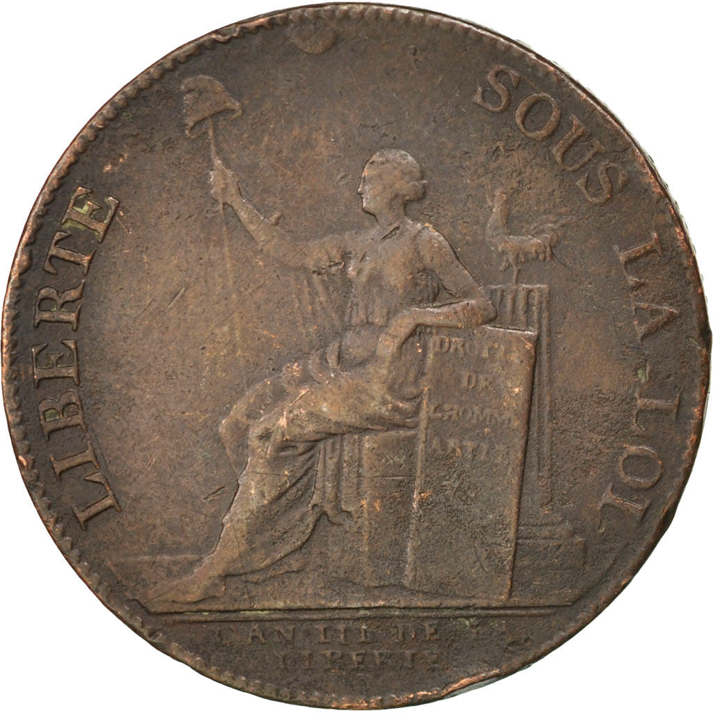 FRANCE, 2 Sols, 1791, KM #Tn23, VF(30-35), Bronze, Brandon #217, 17.85