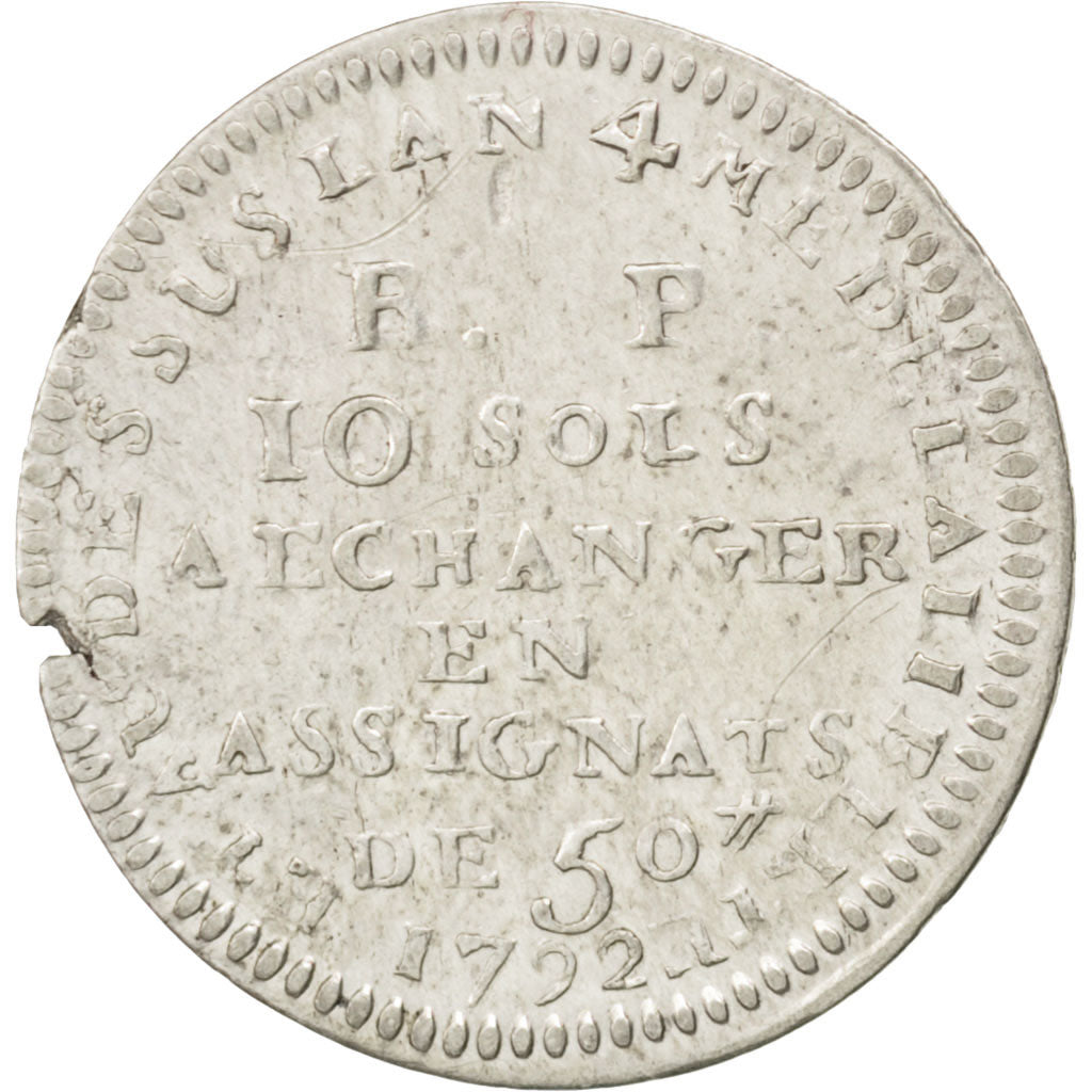 FRANCE, 10 Sols, 1792, KM #Tn18, EF(40-45), Silver, Brandon #242d, 1.41