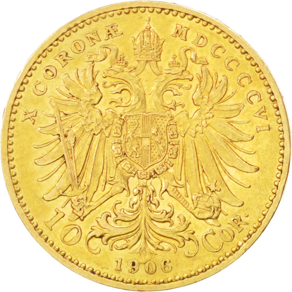 AUSTRIA, 10 Corona, 1906, KM #2805, AU(55-58), Gold, 19, 3.38