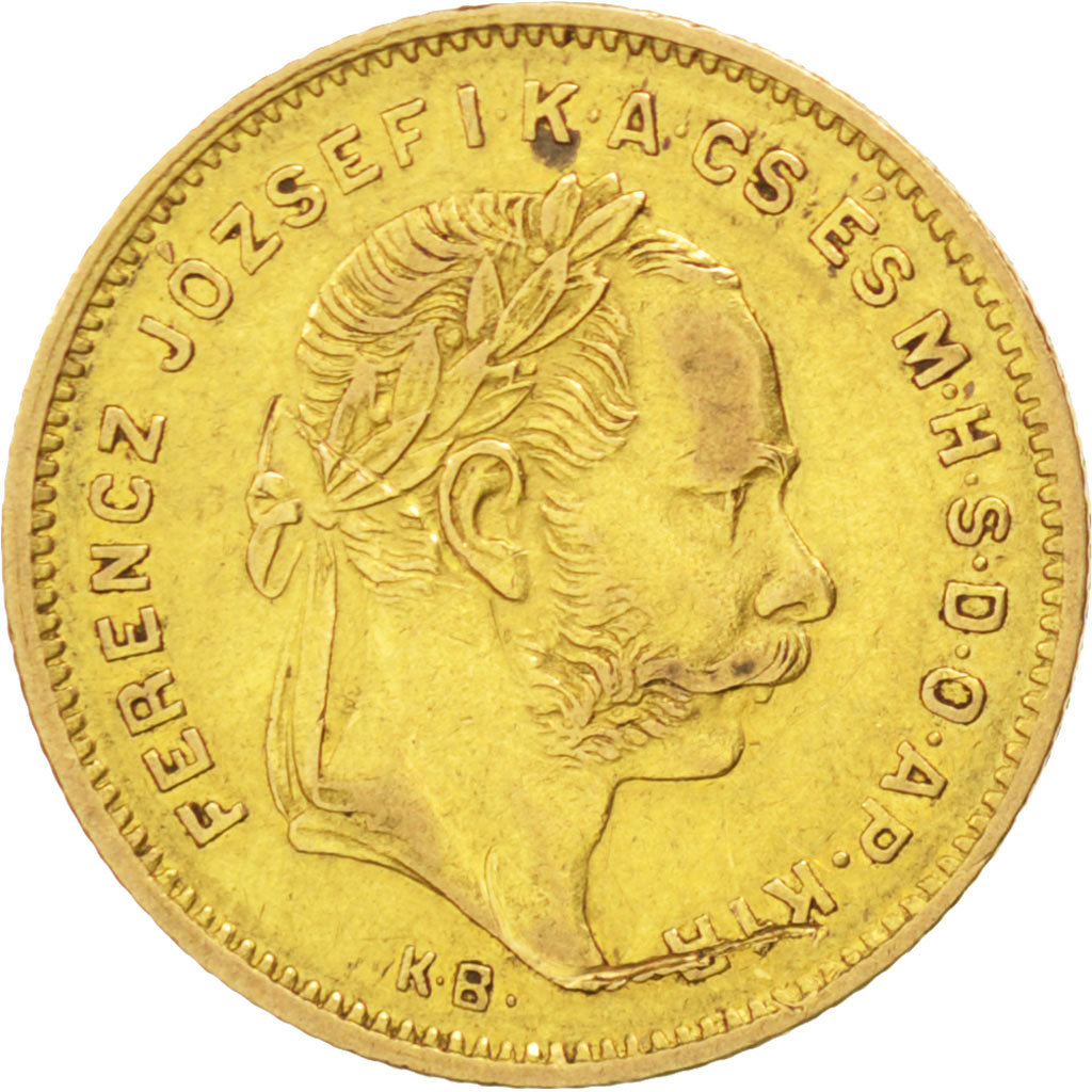 HUNGARY, 4 Forint 10 Francs, 1877, Kormoczbanya, KM #454.2, VF(30-35), Gold,...