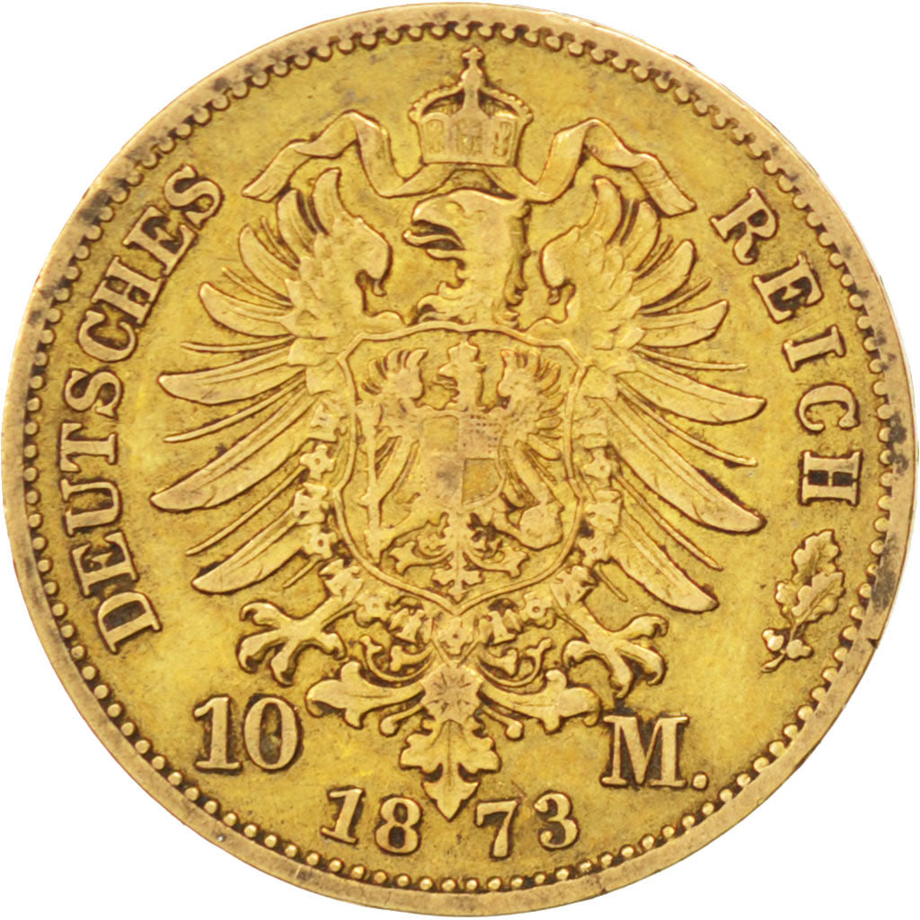 German States, 10 Mark, 1873, KM #502, EF(40-45), Gold, 3.93