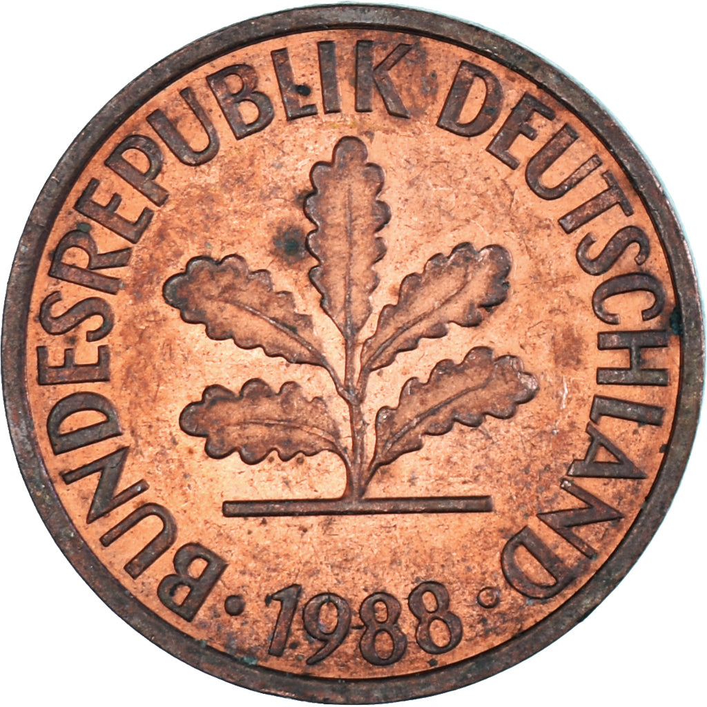 Coin, Germany, 2 Pfennig, 1988