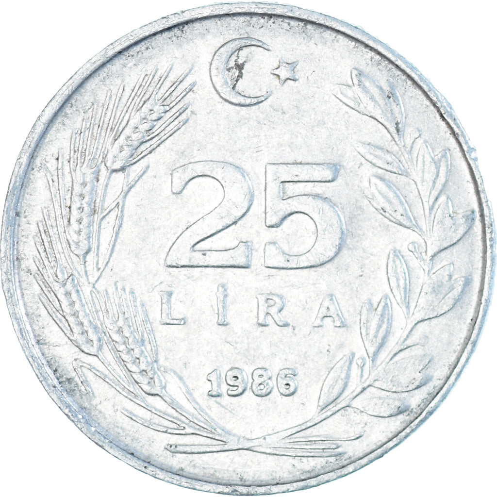 Moeda, Turquia, 25 Lira, 1986