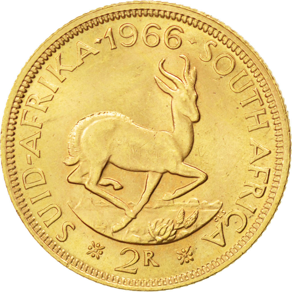 SOUTH AFRICA, 2 Rand, 1966, KM #64, AU(55-58), Gold, 8.01