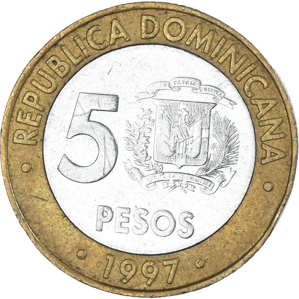Moeda, República Dominicana, 5 Pesos, 1997