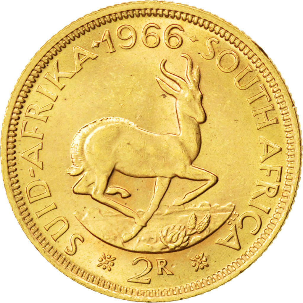 SOUTH AFRICA, 2 Rand, 1966, KM #64, AU(55-58), Gold, 8.00