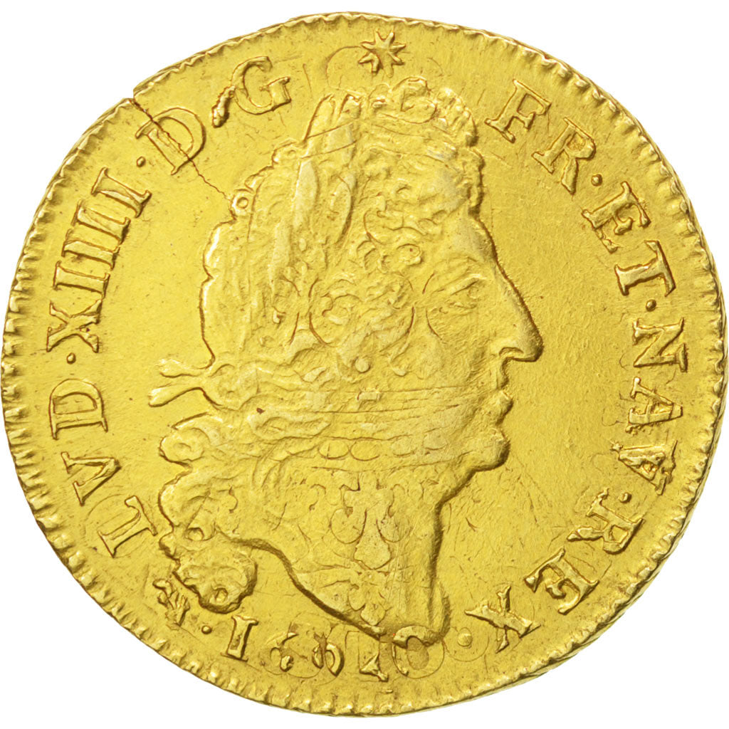 FRANCE, Louis d'or aux 4 L, Louis D'or, 1694, Lyon, KM #302.6, AU(50-53), Gold,.