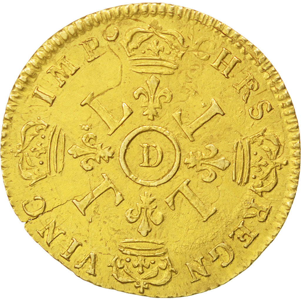 FRANCE, Louis d'or aux 4 L, Louis D'or, 1694, Lyon, KM #302.6, AU(50-53), Gold,.