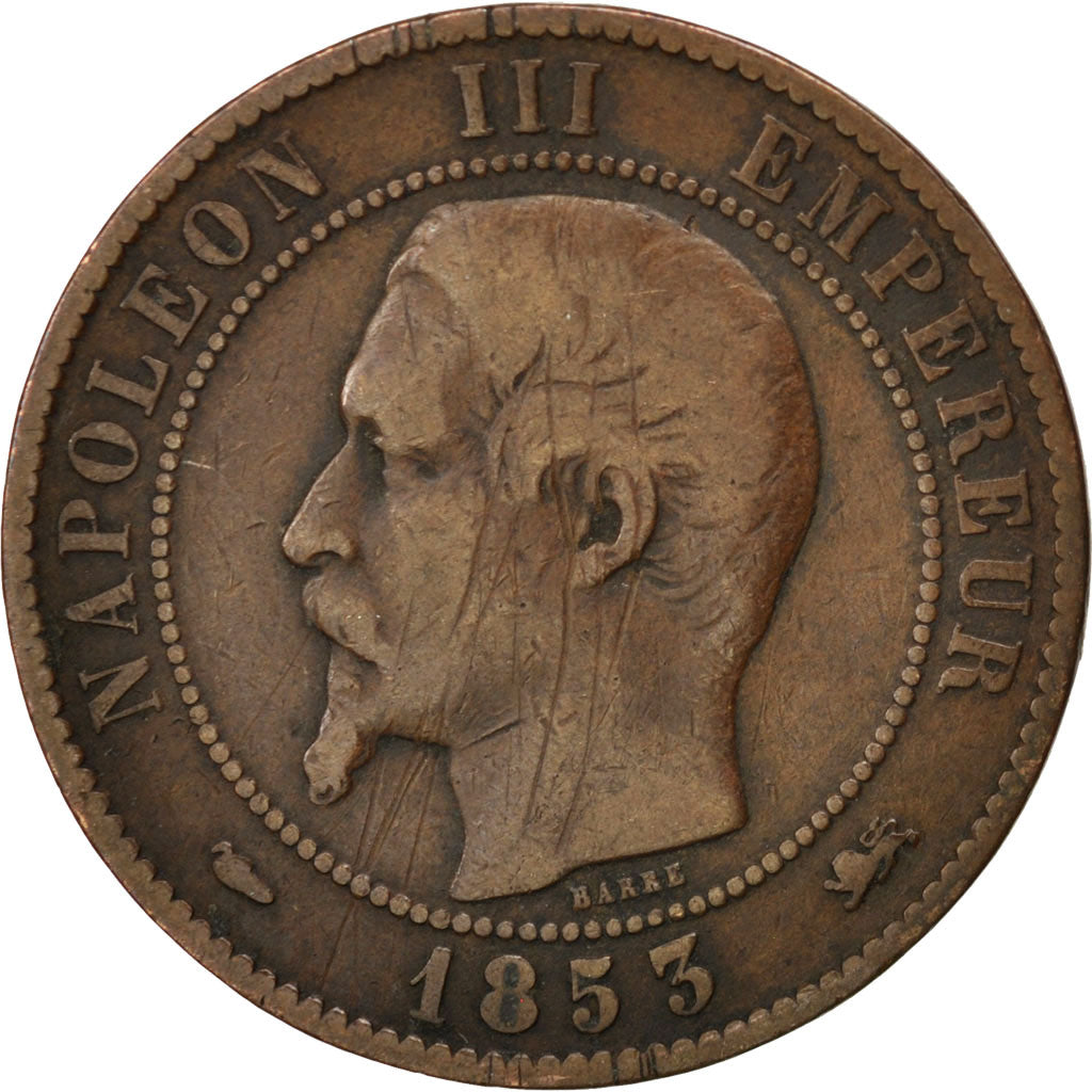Second Empire, 10 Centimes Napoléon III tête nue 1853 Lyon, KM 771.4