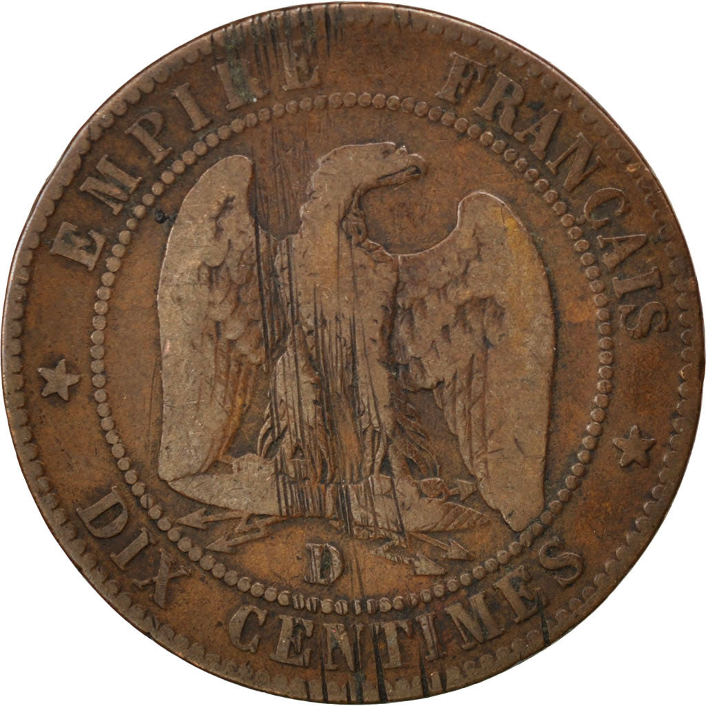 Second Empire, 10 Centimes Napoléon III tête nue 1853 Lyon, KM 771.4