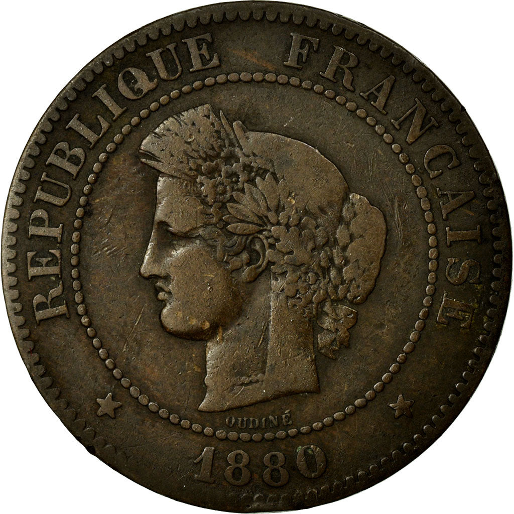 Moneta, Francia, Cérès, 5 Centimes, 1880, Paris, MB, Bronzo, KM:821.1