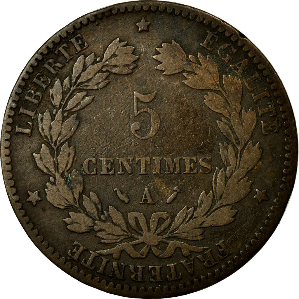 Moneta, Francia, Cérès, 5 Centimes, 1880, Paris, MB, Bronzo, KM:821.1