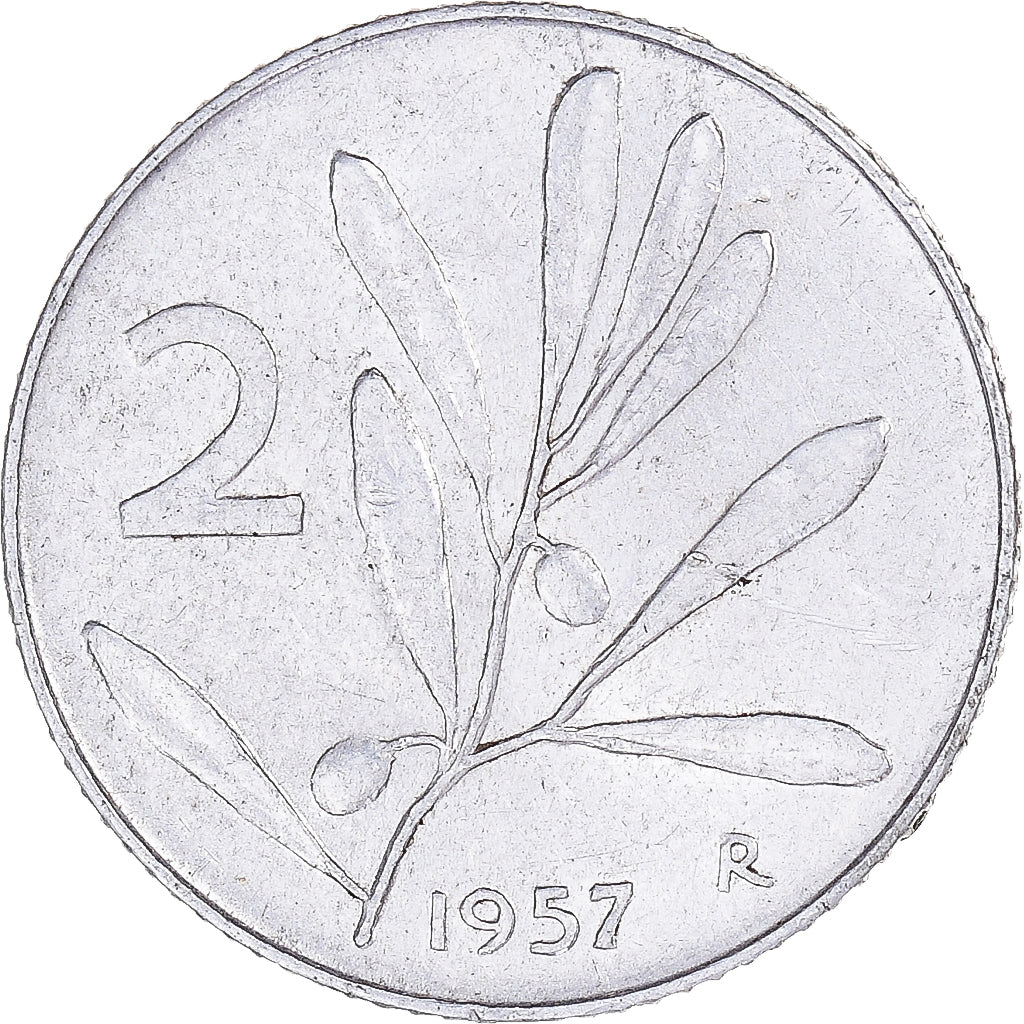 Moeda, Itália, 2 Lire, 1957