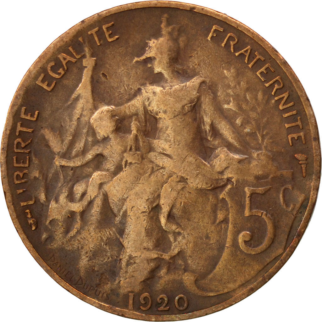 Francia, Dupuis, 5 Centimes, 1920, MB, Bronzo, KM:842, Gadoury:165