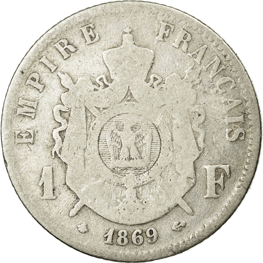 Coin, France, Napoleon III, Napoléon III, Franc, 1869, Paris, F(12-15), Silver
