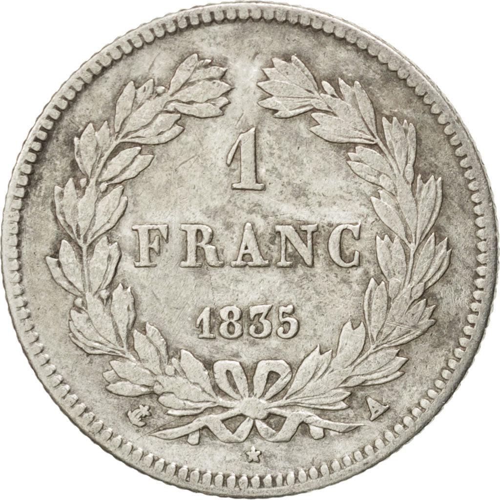 FRANCE, Louis-Philippe, Franc, 1835, Paris, KM #748.1, VF(20-25), Silver,...