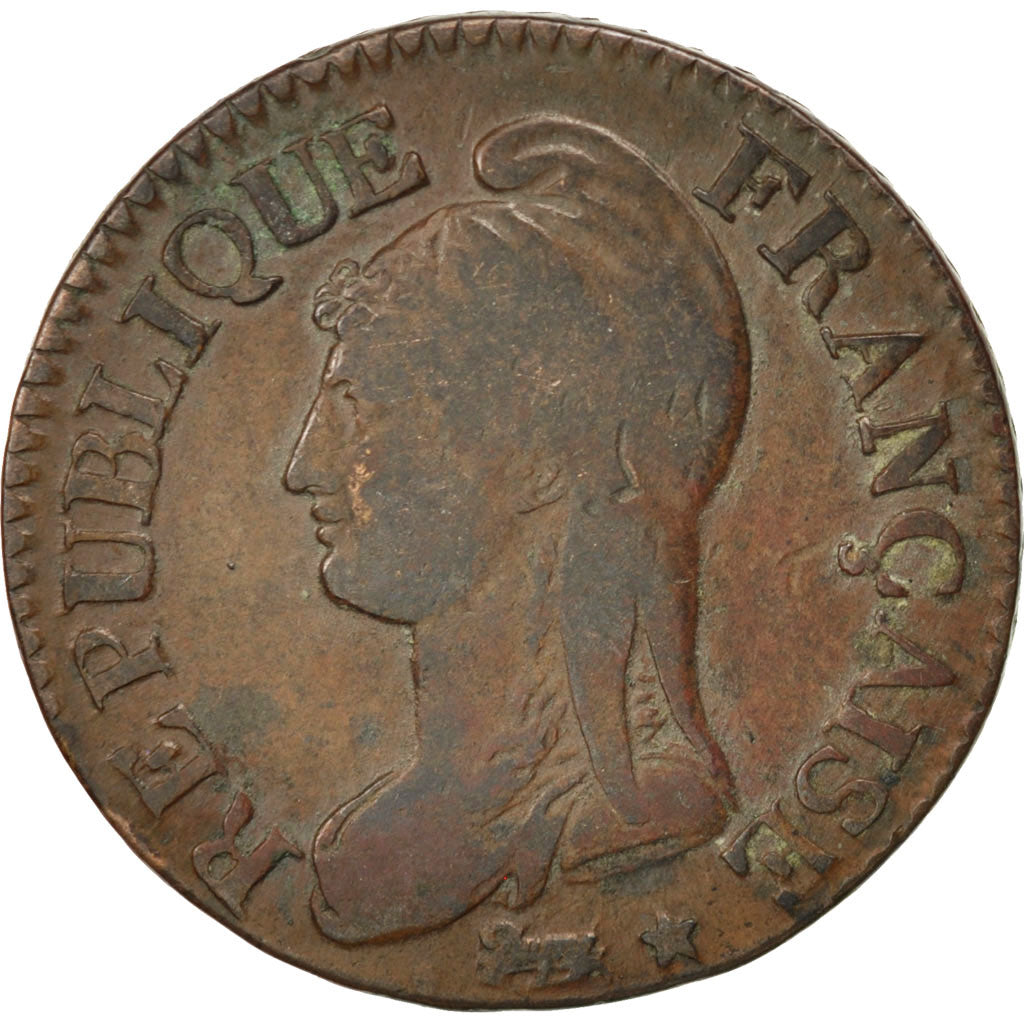 FRANCE, Dupré, 5 Centimes, 1799, Metz, KM #640.2, VF(20-25), Bronze, Gadoury #..