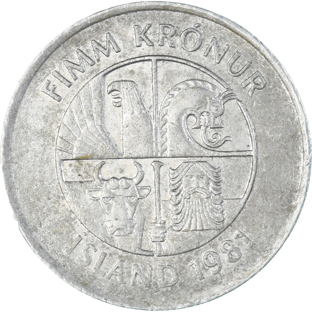 Moneda, Islandia, 5 Kronur, 1981