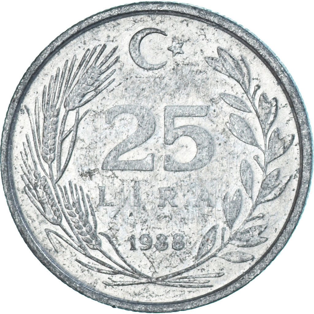 Moeda, Turquia, 25 Lira, 1988