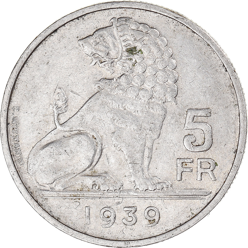 Moeda, Bélgica, 5 Francs, 5 Frank, 1939