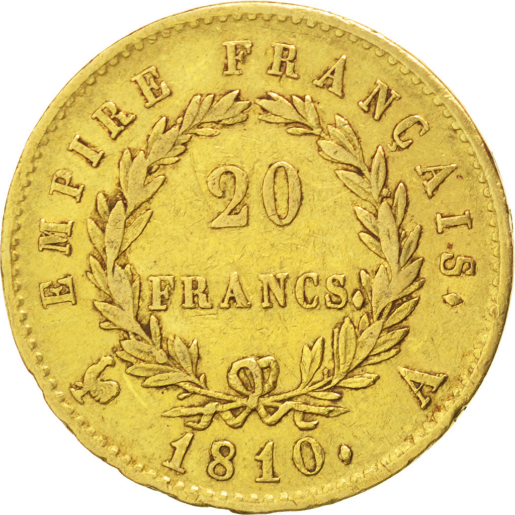FRANCE, Napoléon I, 20 Francs, 1810, Paris, KM #695.1, VF(20-25), Gold, Gadoury 