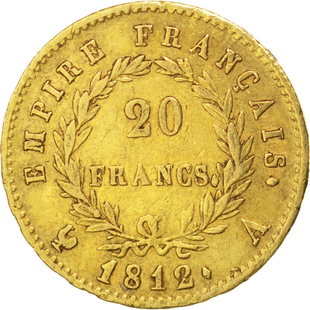 FRANCE, Napoléon I, 20 Francs, 1812, Paris, KM #695.1, EF(40-45), Gold, Gadoury 