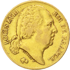 FRANCE, Louis XVIII, 20 Francs, 1824, Paris, KM #712.1, EF(40-45), Gold,...