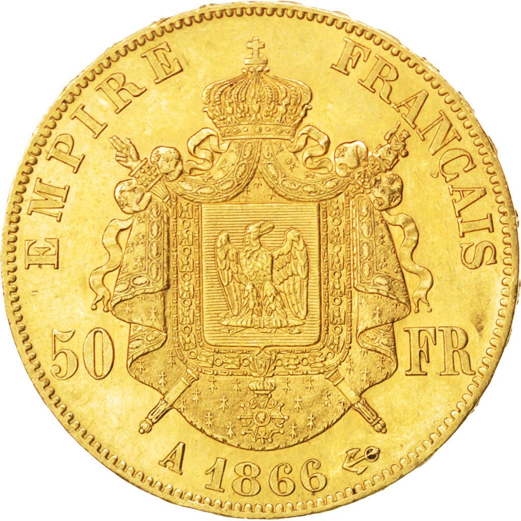 FRANCE, Napoléon III, 50 Francs, 1866, Paris, KM #804.1, AU(50-53), Gold, Gadour