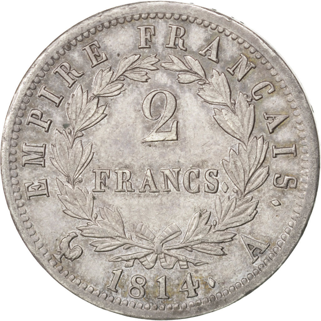 FRANCE, Napoléon I, 2 Francs, 1814, Paris, KM #693.1, MS(60-62), Silver, Gadoury