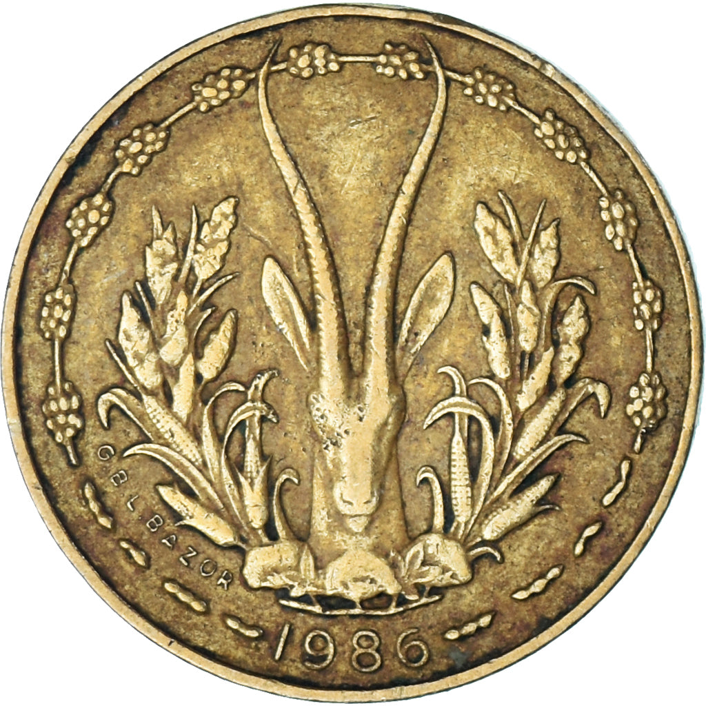 Coin, West African States, 5 Francs, 1986