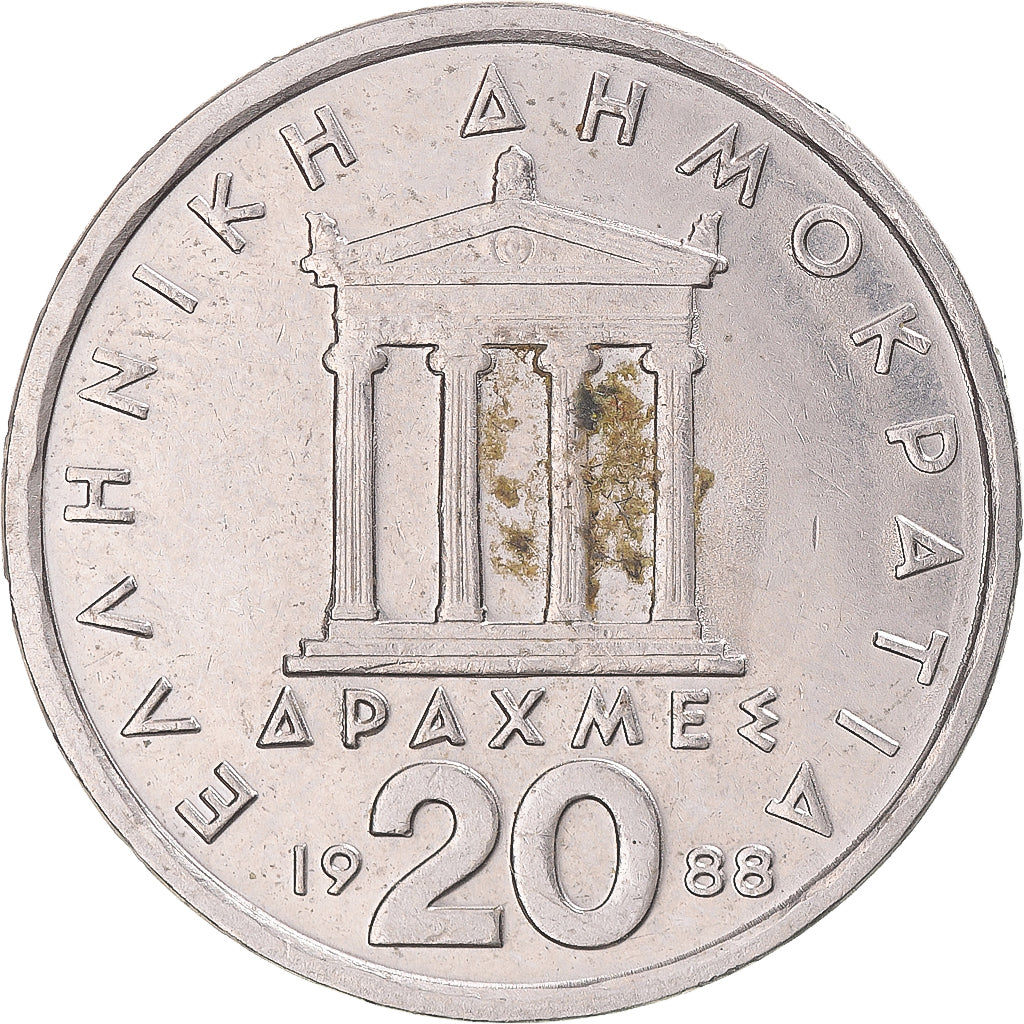 Moeda, Grécia, 20 Drachmes, 1988