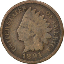 UNITED STATES, Indian Head Cent, Cent, 1891, U.S. Mint, KM #90a, VF(20-25),...