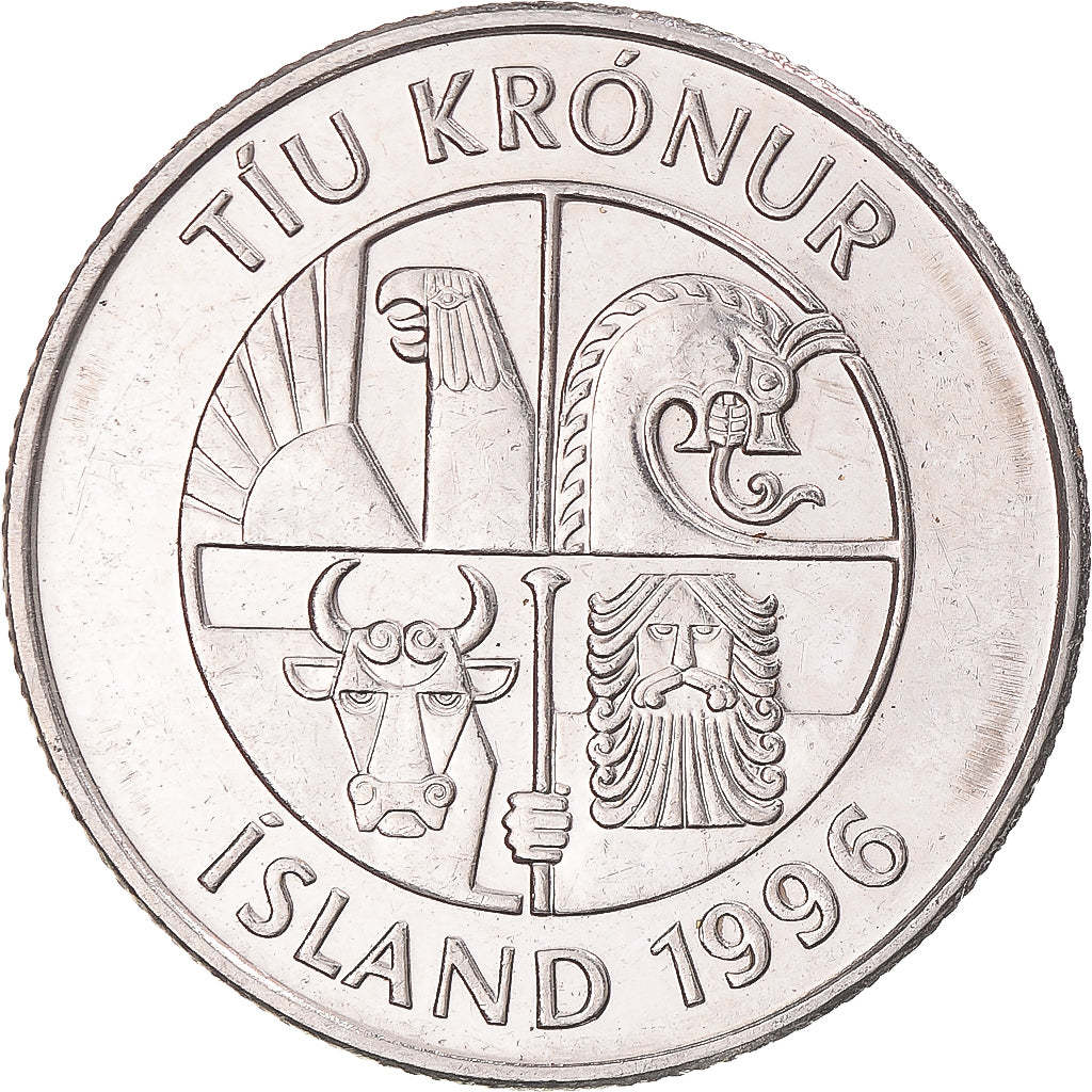 Moneta, Islanda, 10 Kronur, 1996