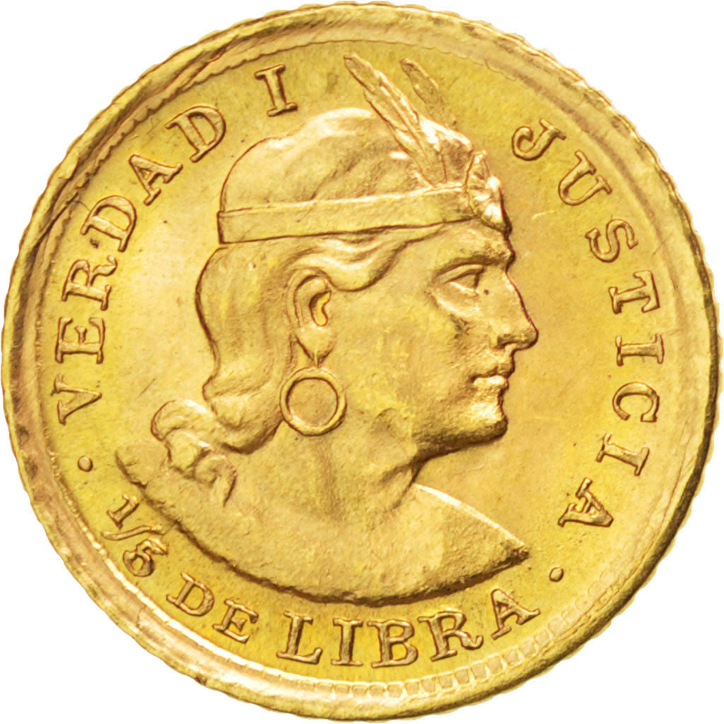 PERU, 1/5 Libra, Pound, 1966, Lima, KM #210, MS(60-62), Gold, 1.59