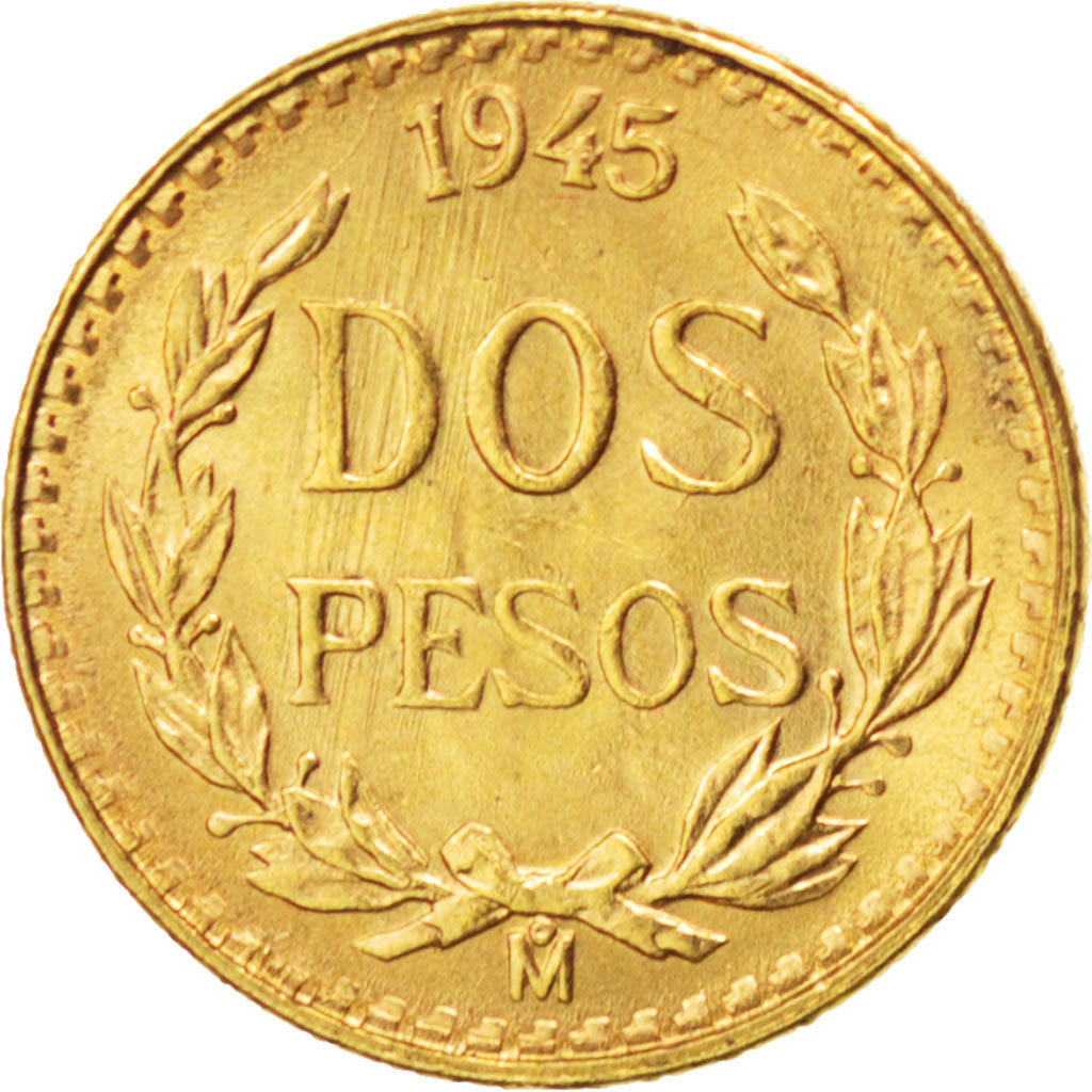 MEXICO, 2 Pesos, 1945, Mexico City, KM #461, MS(63), Gold, 13, 1.64
