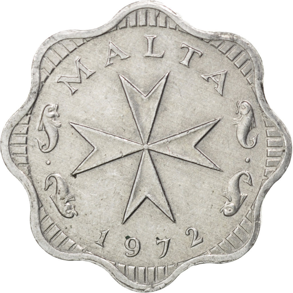 MALTA, 2 Mils, 1972, KM #5, AU(55-58), Aluminum, 20.3, 0.88